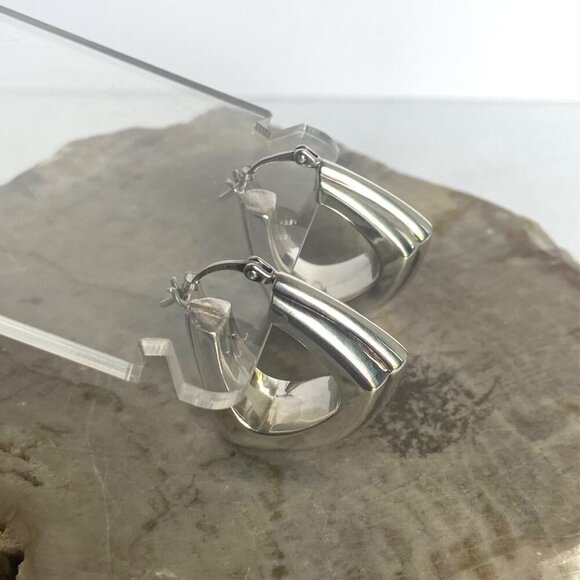 Fine Silver .999 Chunky 1" Hinged Wide Hoop Earrings - Picture 4 of 16